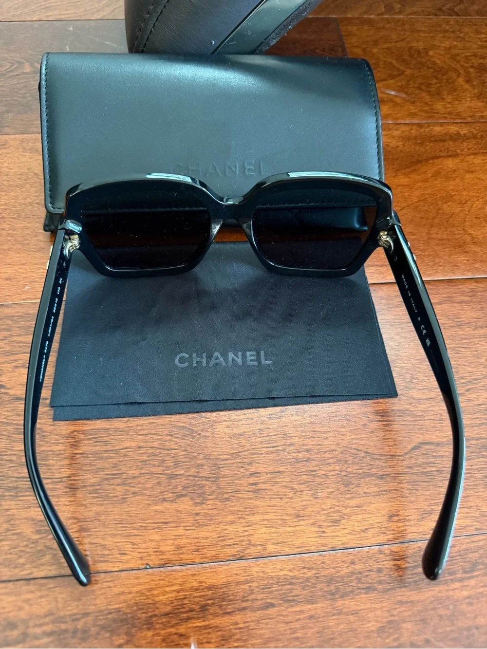 CHANEL Black Oversized Square Sunglasses with Dark Lenses